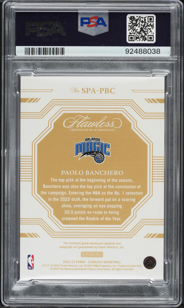 2022 Panini Flawless Gold Paolo Banchero ROOKIE PATCH AUTO DNA 10 /10 PSA 10 GEM