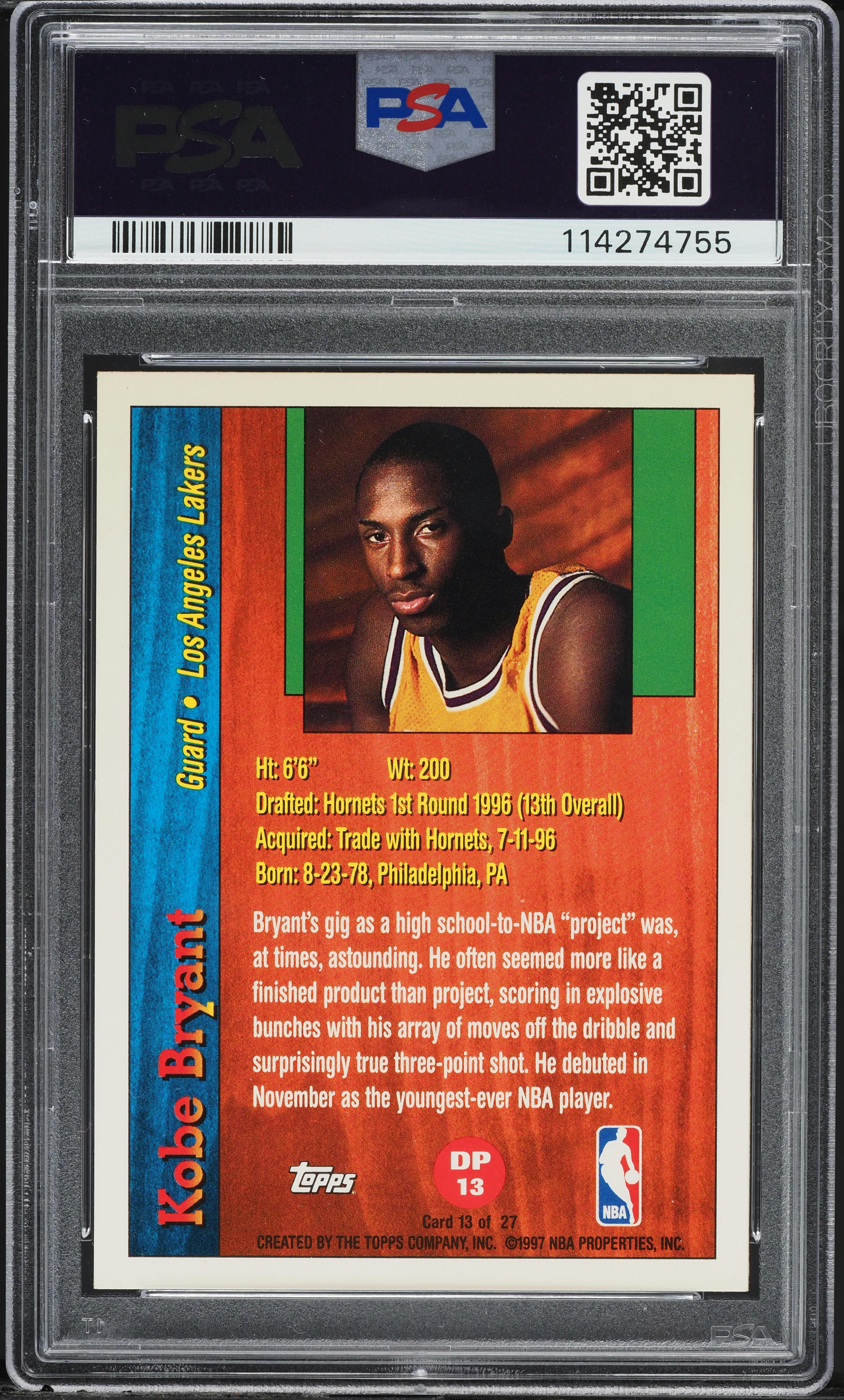 1996 Topps Draft Redemption Kobe Bryant ROOKIE #DP13 PSA 8 NM-MT