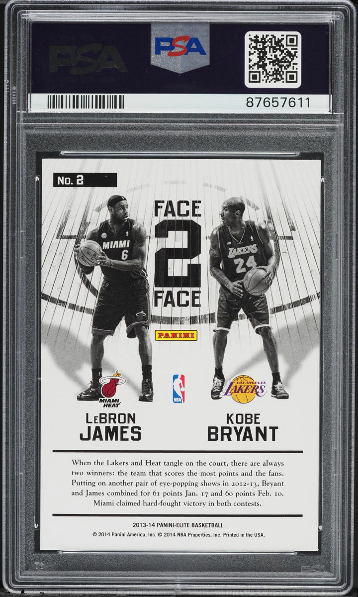 2013 Panini Elite Face 2 Face LeBron James & Kobe Bryant #2 PSA 9 MINT