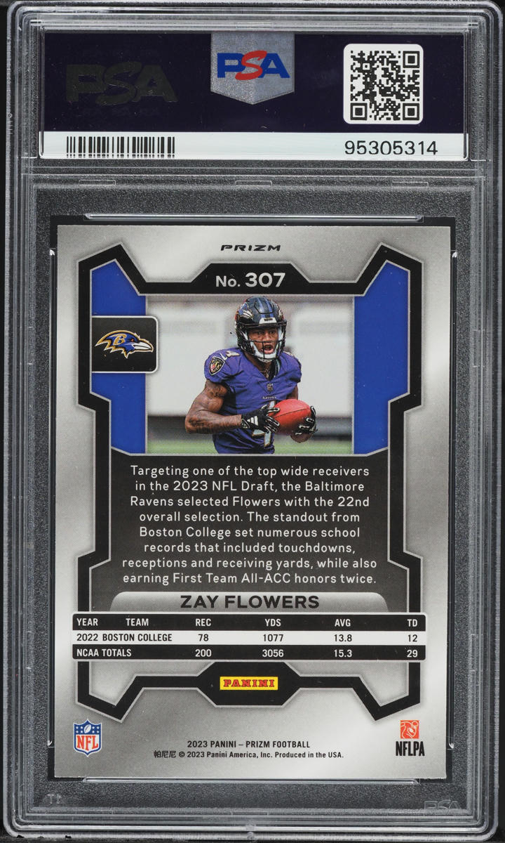 2023 Panini Prizm Green Wave Zay Flowers ROOKIE #307 PSA 8 NM-MT