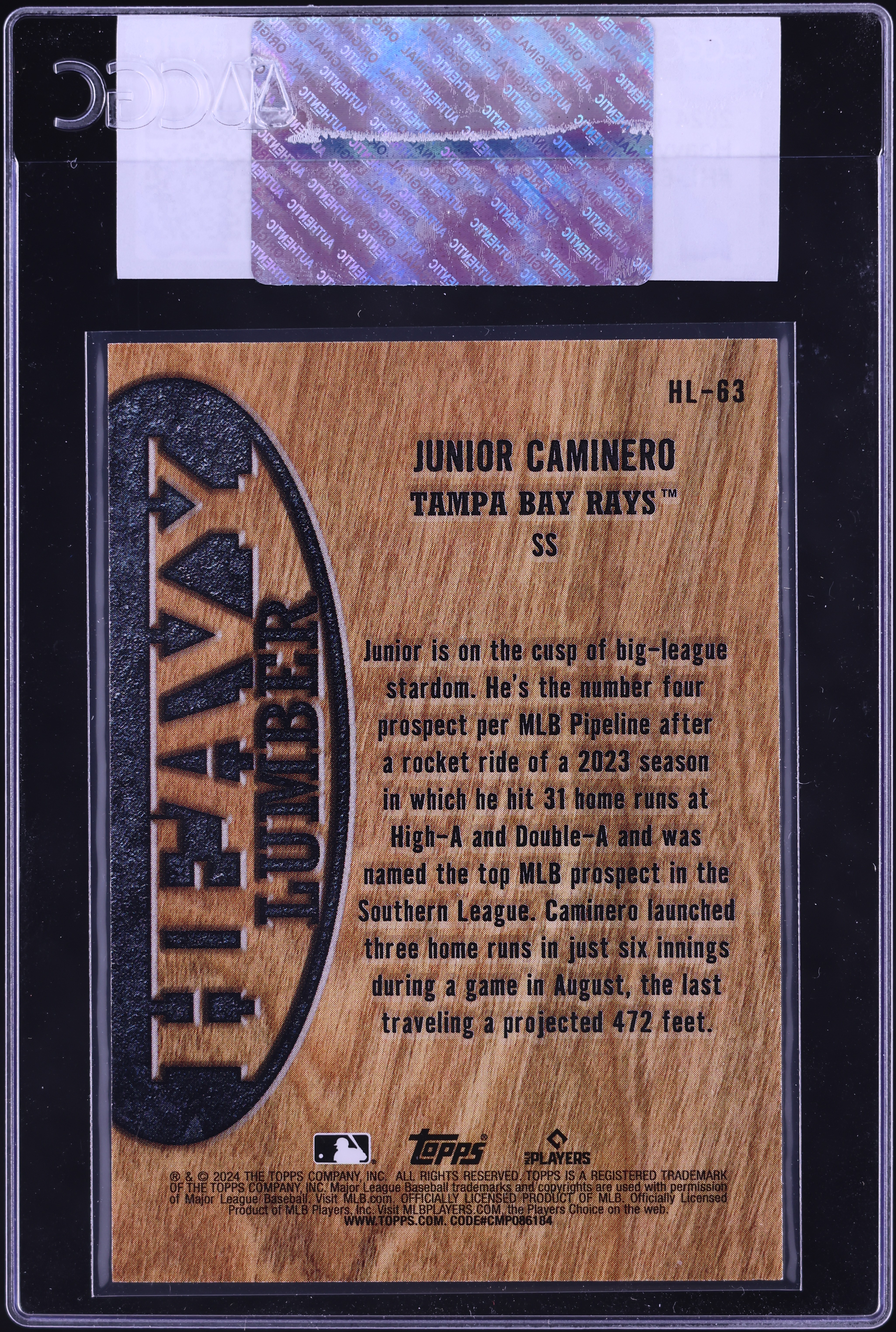 2024 Topps Update Heavy Lumber Junior Caminero ROOKIE #HL-63 CGC 