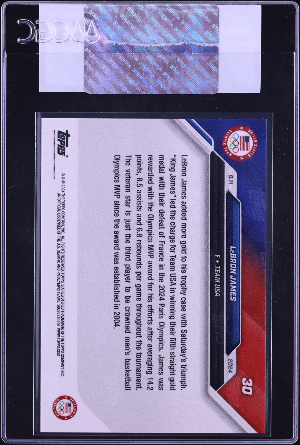 2024 Topps Now Olympic Games LeBron James #30 CGC AUTH