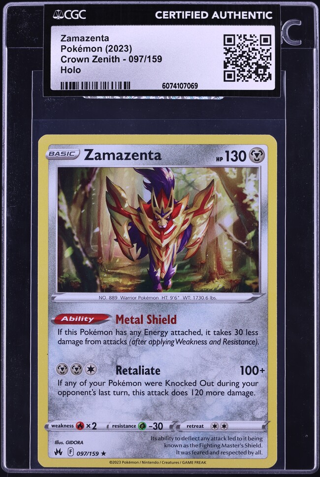 2023 Pokemon Sword & Shield Crown Zenith Holo Zamazenta #97 CGC AUTH