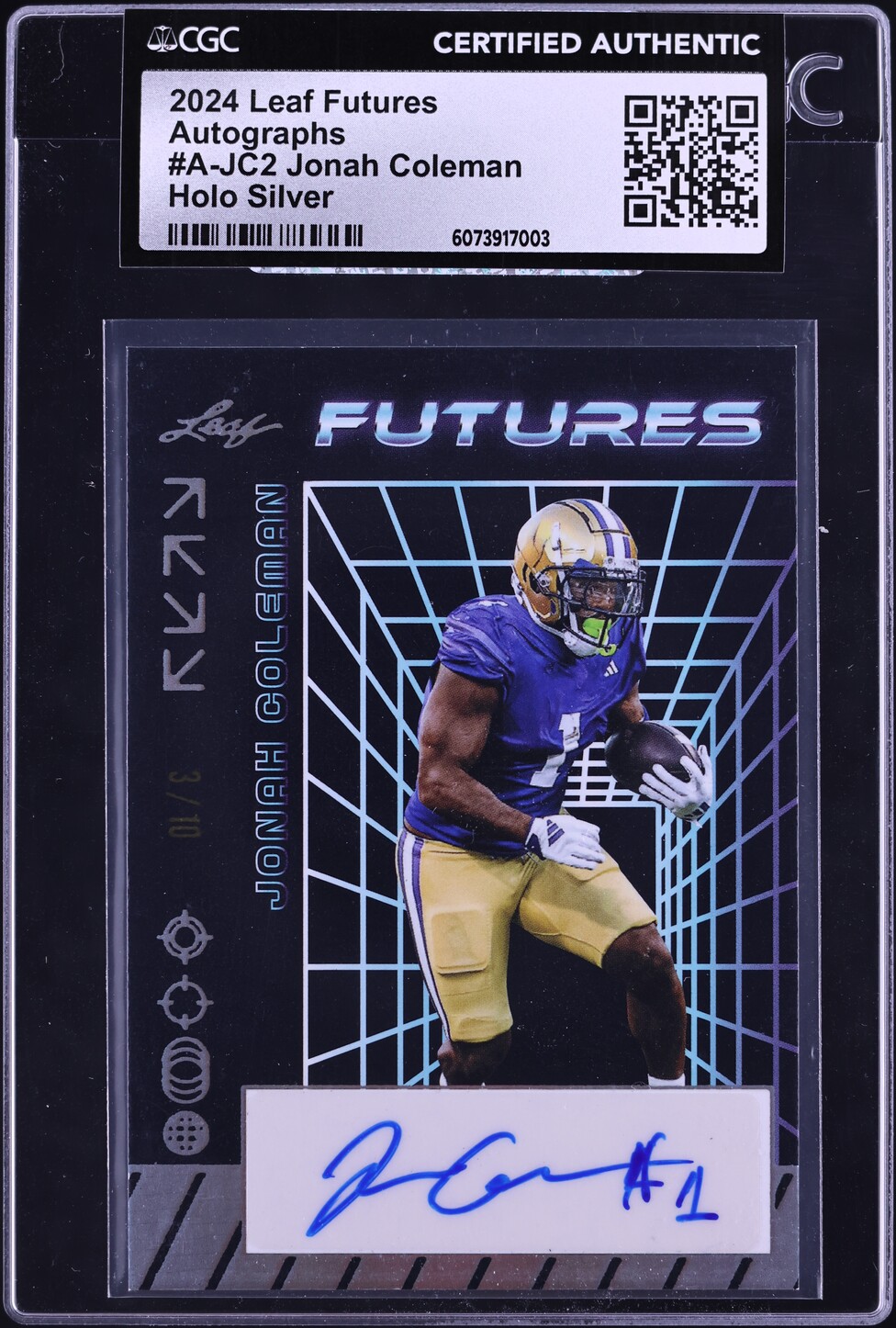 2024 Leaf Futures Holo Silver Jonah Coleman ROOKIE AUTO /10 #A-JC2