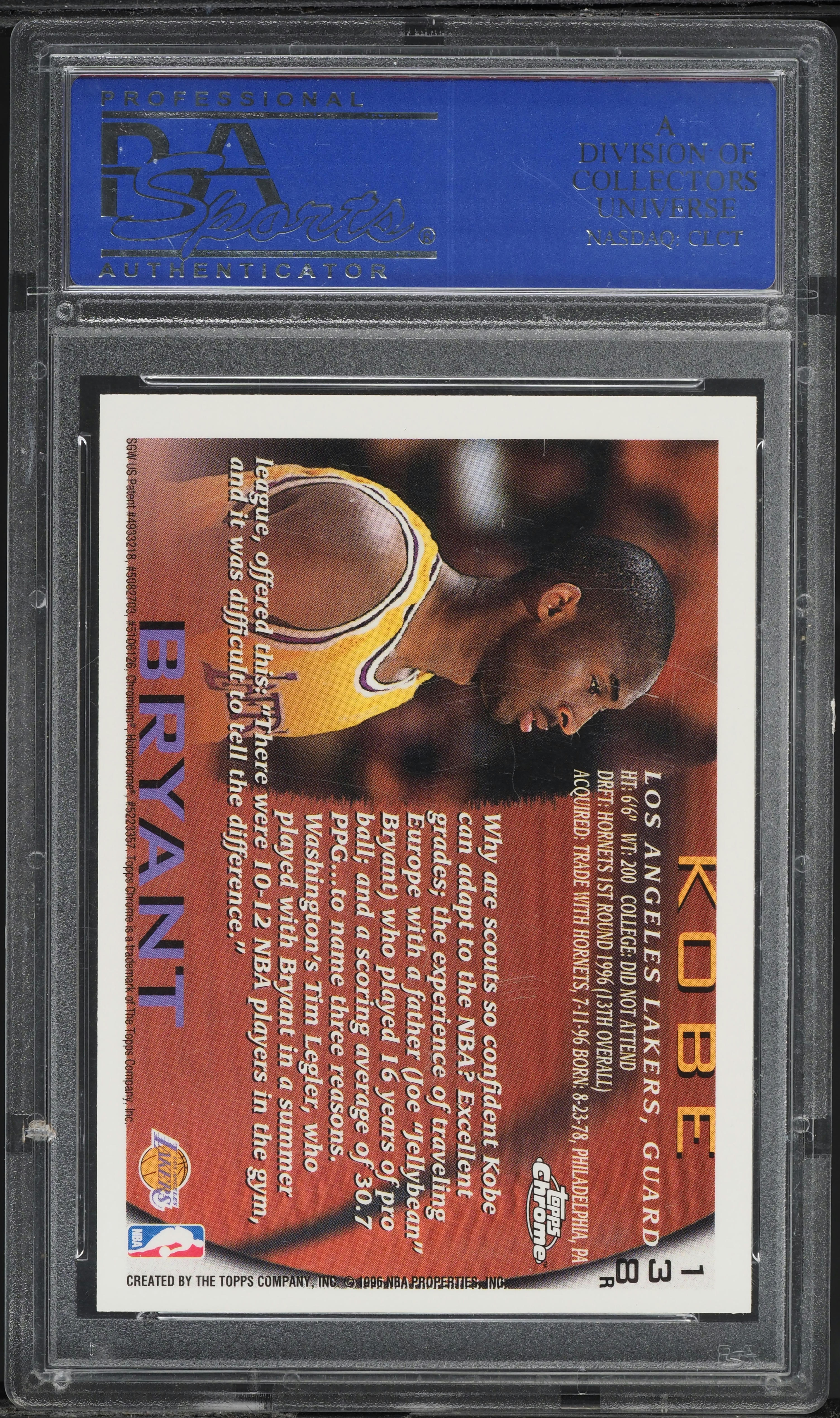 1996 Topps Chrome Refractor Kobe Bryant ROOKIE #138 PSA 9 MINT on