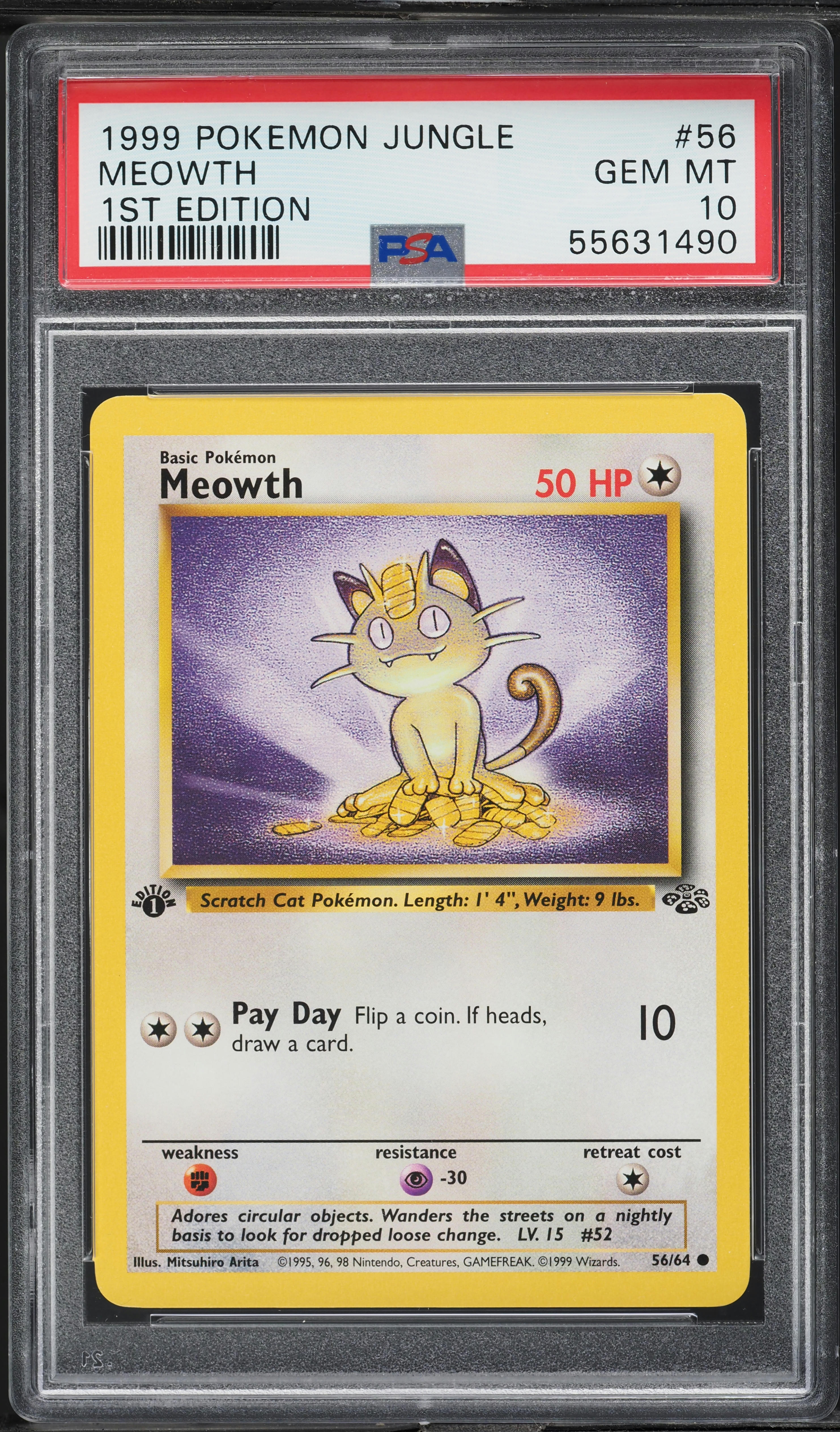1999 Pokemon Jungle 1st Edition Meowth #56 PSA 10 GEM MINT on