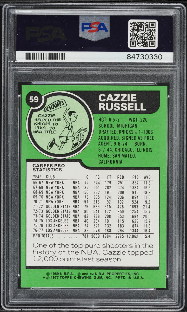 1977 Topps Basketball Cazzie Russell #59 PSA 8 NM-MT