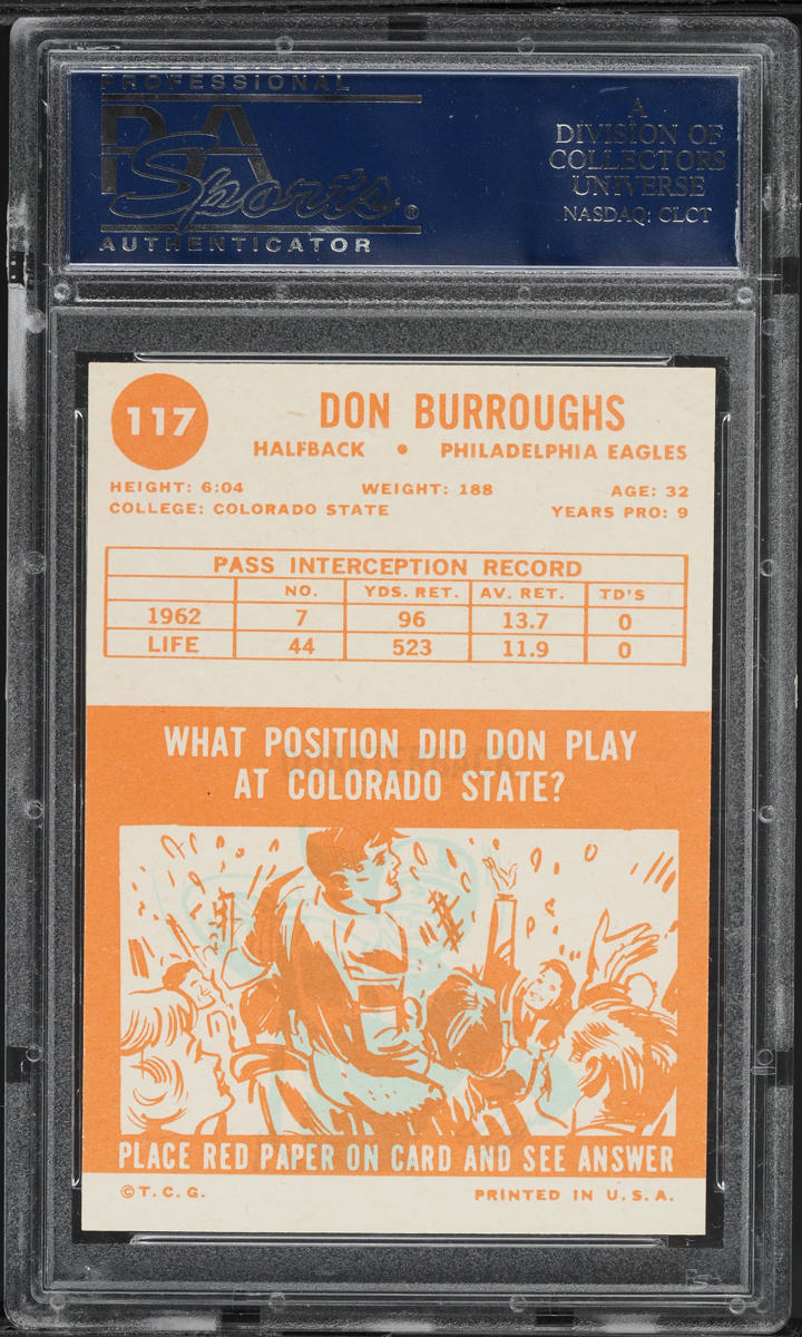 1963 Topps Football Don Burroughs #117 PSA 8 NM-MT