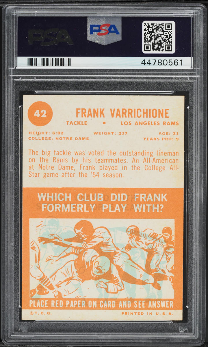 1963 Topps Football Frank Varrichione #42 PSA 8 NM-MT