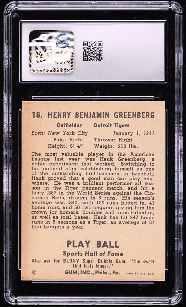 1941 Play Ball Hank Greenberg #18 CGC 5.5 EX+