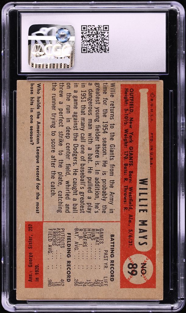 1954 Bowman Willie Mays #89 CGC 4.5 VGEX+