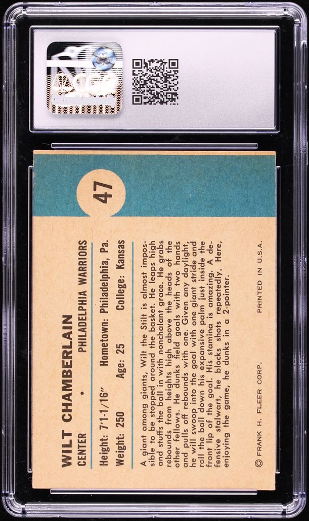 1961 Fleer Basketball Wilt Chamberlain ROOKIE #47 CGC 6 EXMT