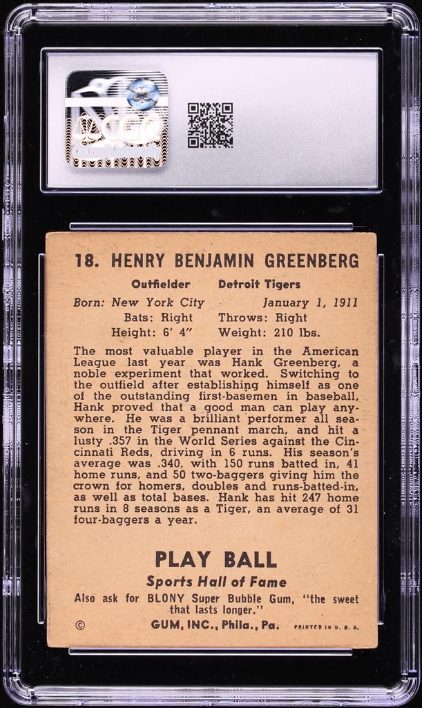 1941 Play Ball Hank Greenberg #18 CGC 4.5 VGEX+
