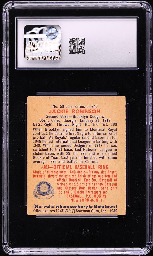 1949 Bowman Jackie Robinson ROOKIE #50 CGC 5 EX