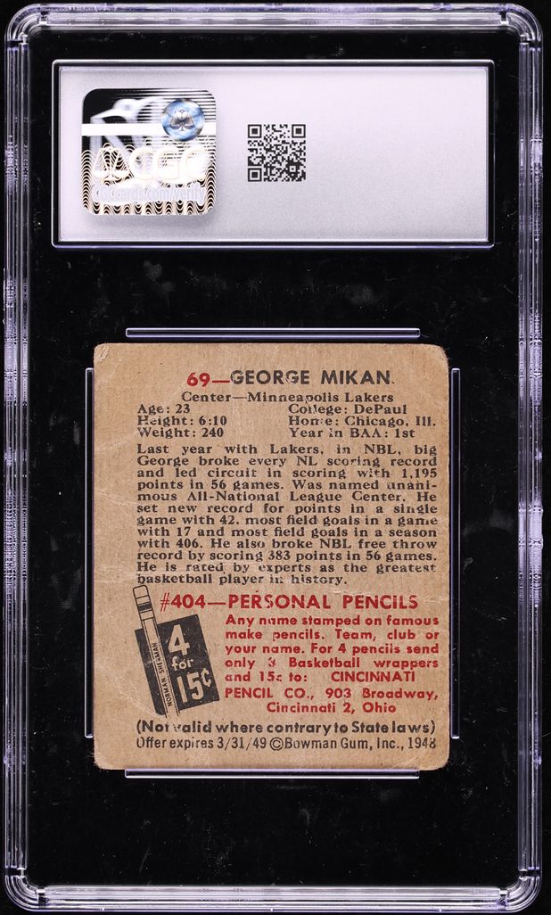 1948 Bowman Basketball George Mikan ROOKIE #69 CGC 1 PR