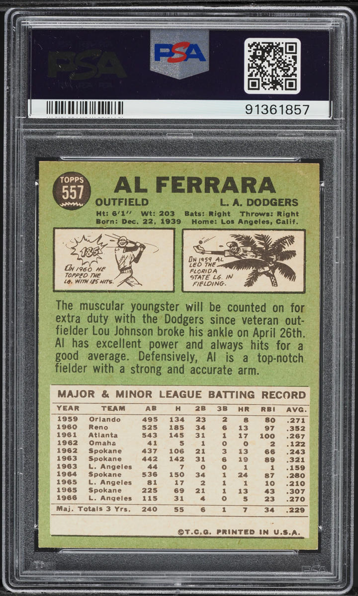 1967 Topps Al Ferrara #557 PSA 7 NRMT