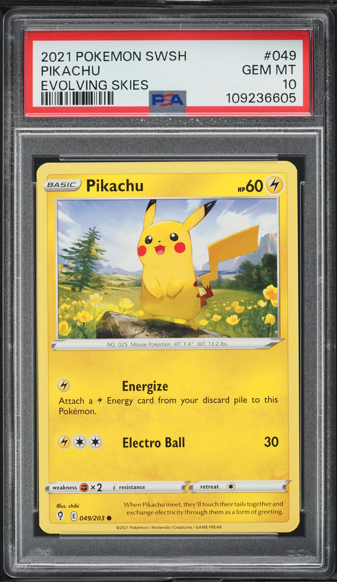 2021 Pokemon Sword & Shield Evolving Skies Pikachu #49 PSA 10 GEM