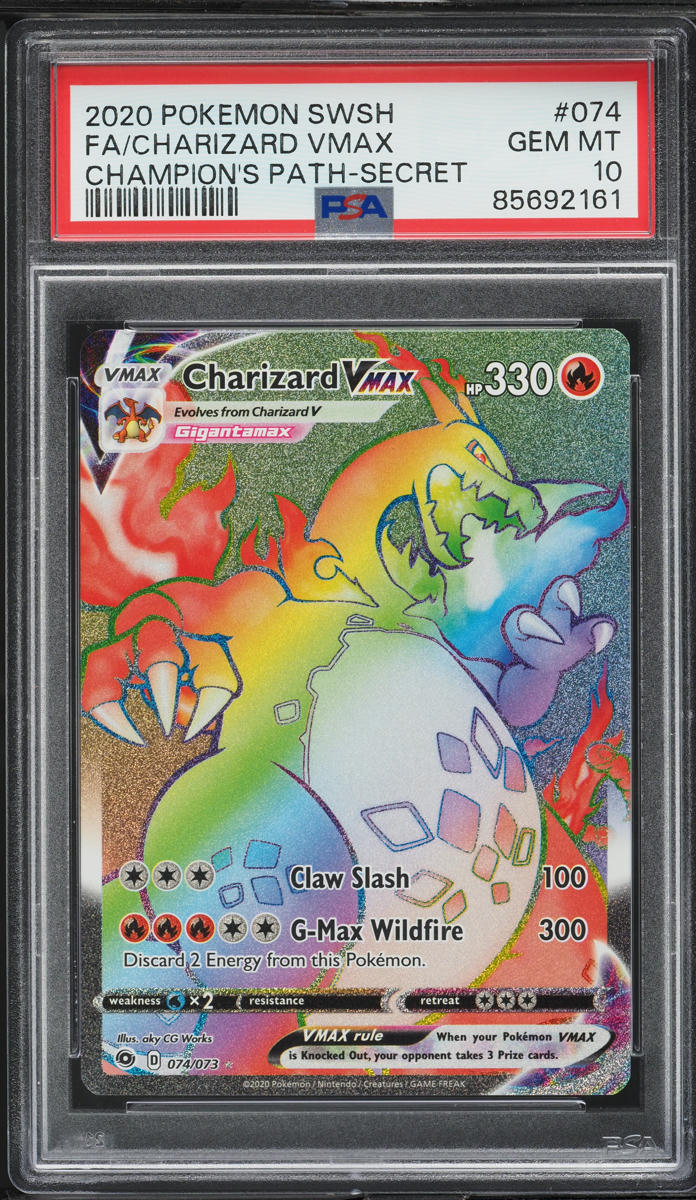 2020 Pokemon SWSH Champion's Path Rainbow Rare Charizard VMAX #74 PSA 10 GEM
