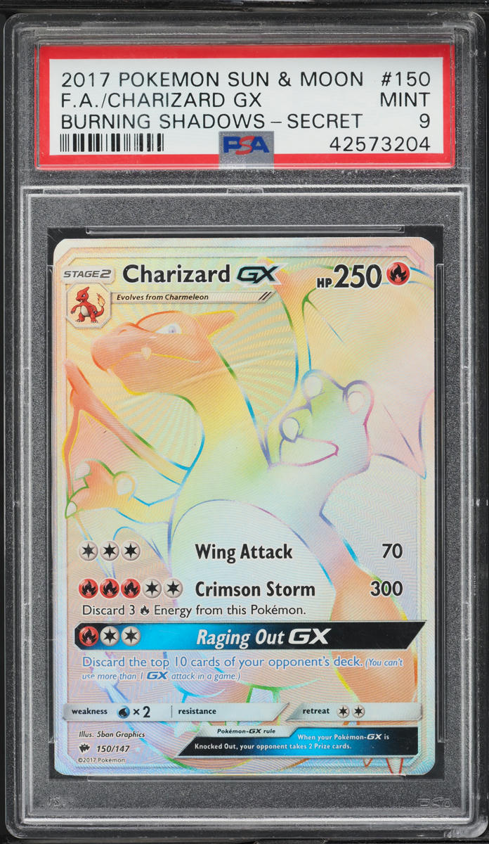 2017 Pokemon SM Burning Shadows Rainbow Rare Charizard GX #150 PSA 9 MINT