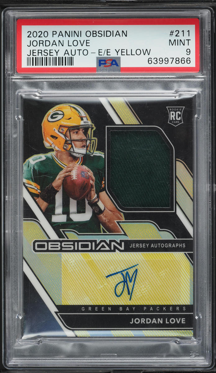 2020 Panini Obsidian Yellow Jordan Love ROOKIE PATCH AUTO /25 #211 PSA 9 MINT
