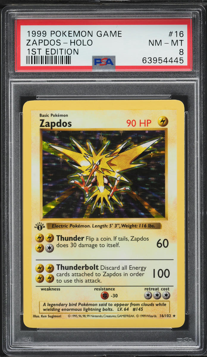 1999 Pokemon Base Set Shadowless 1st Edition Holo Zapdos #16 PSA 8 NM-MT