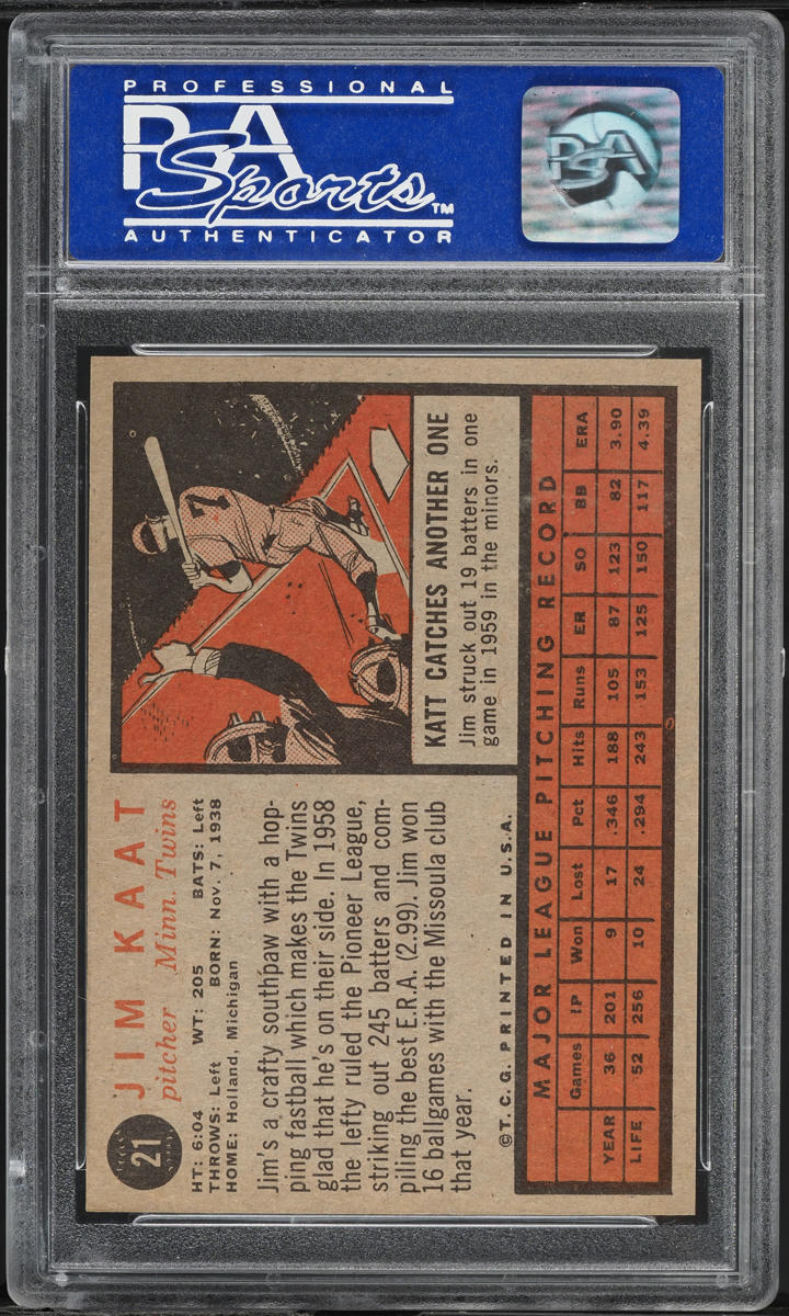 1962 Topps Jim Kaat #21 PSA 8 NM-MT
