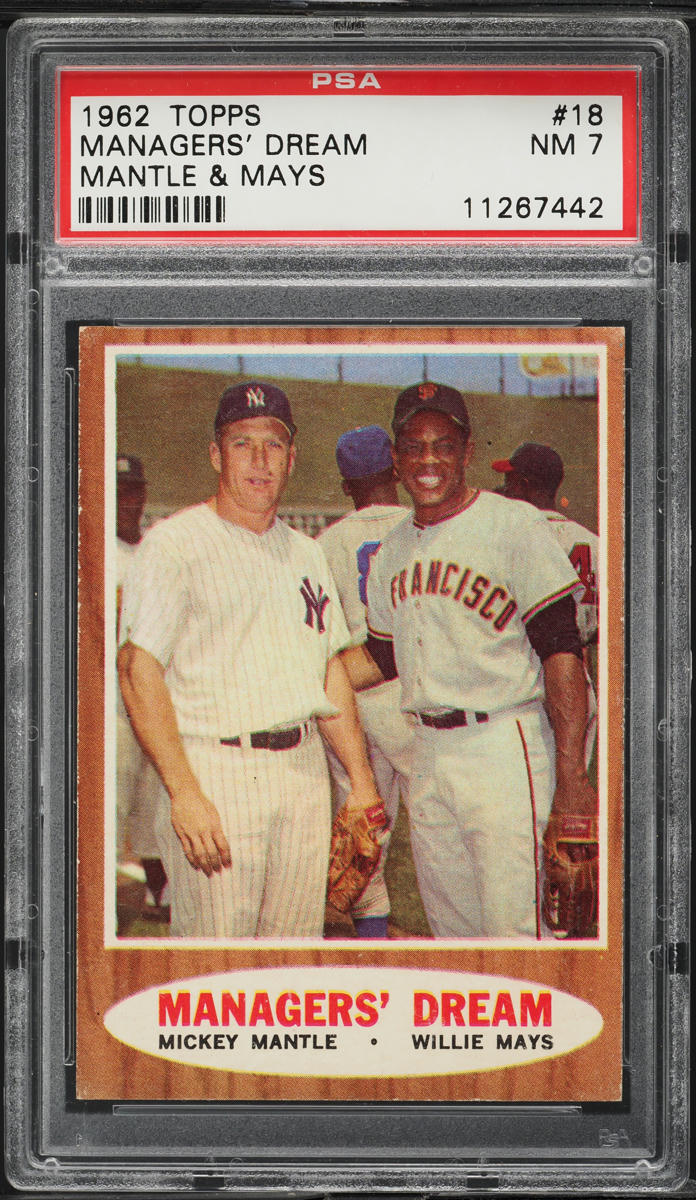 1962 Topps Mickey Mantle Willie Mays MANAGERS' DREAM #18 PSA 7 NRMT