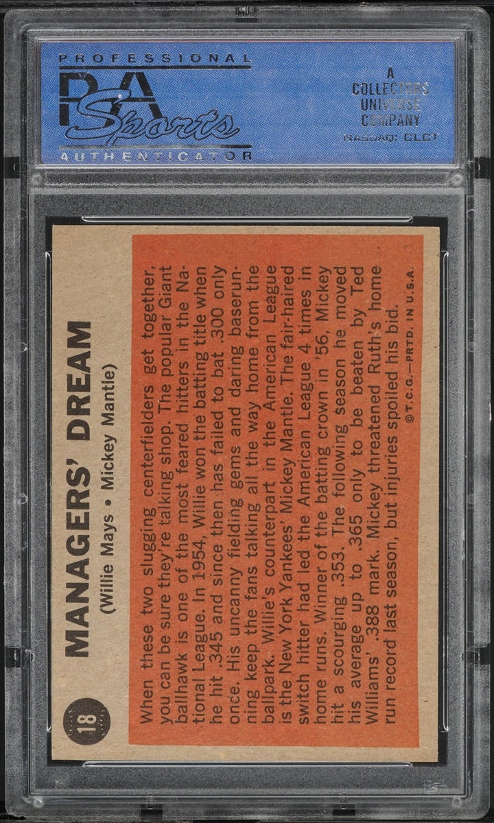 1962 Topps Mickey Mantle Willie Mays MANAGERS' DREAM #18 PSA 7 NRMT