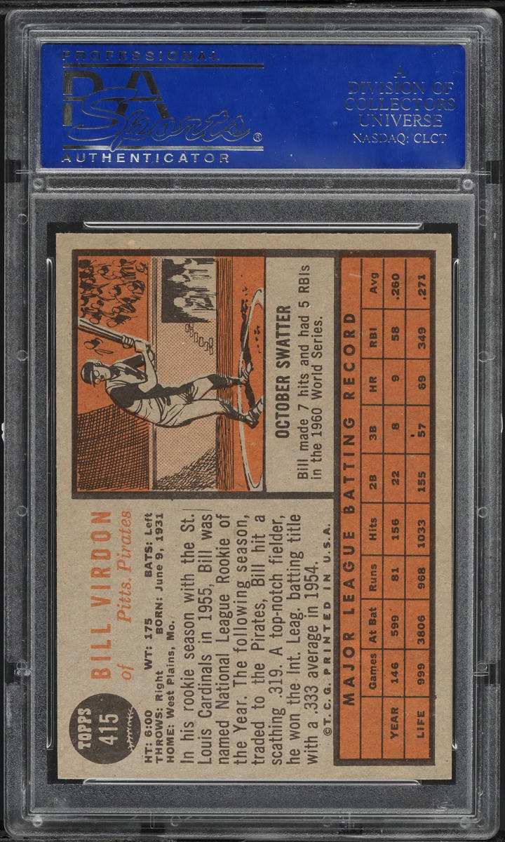 1962 Topps Bill Virdon #415 PSA 8 NM-MT