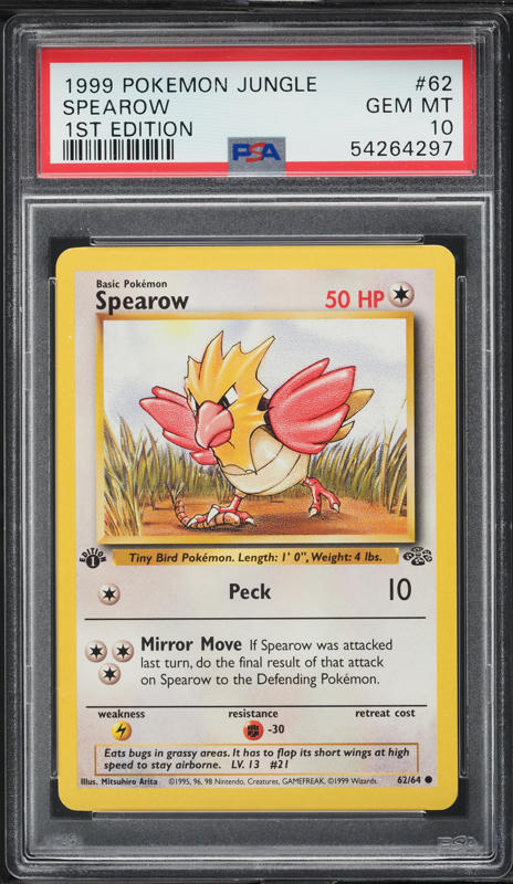 1999 Pokemon Jungle 1st Edition Spearow #62 PSA 10 GEM MINT on