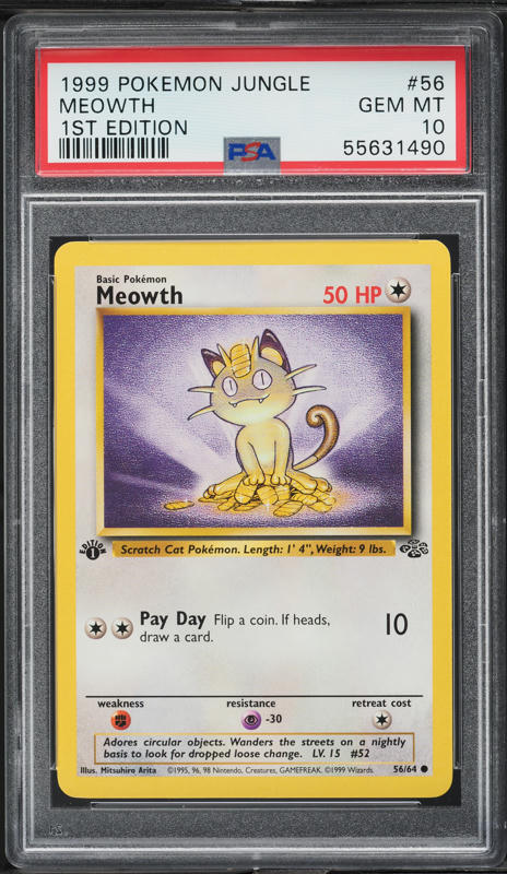 1999 Pokemon Jungle 1st Edition Meowth #56 PSA 10 GEM MINT on
