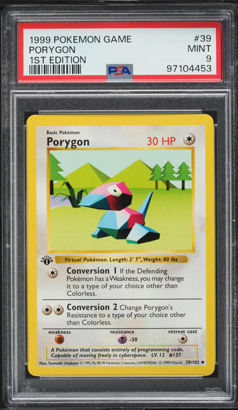 1999 Pokemon Base Set Shadowless 1st Edition Porygon #39 PSA 9 MINT