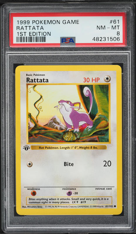 1999 Pokemon Base Set Shadowless 1st Edition Rattata #61 PSA 8 NM-MT