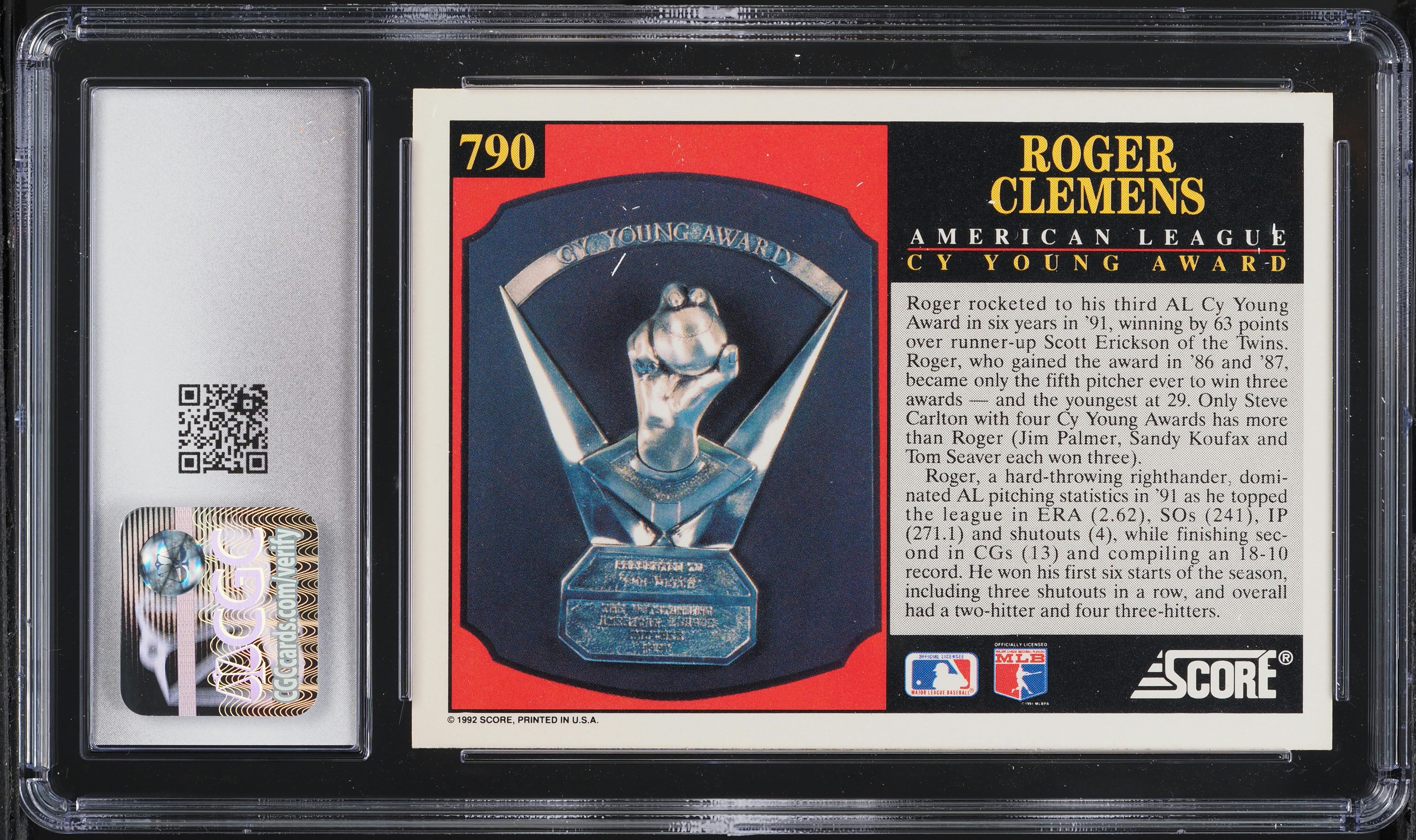 1992 Score Roger Clemens #790 CGC 9 MINT on Fanatics Collect