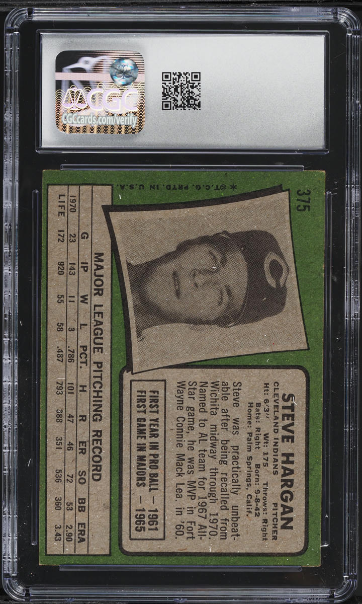 1971 Topps Steve Hargan #375 CGC 7 NRMT