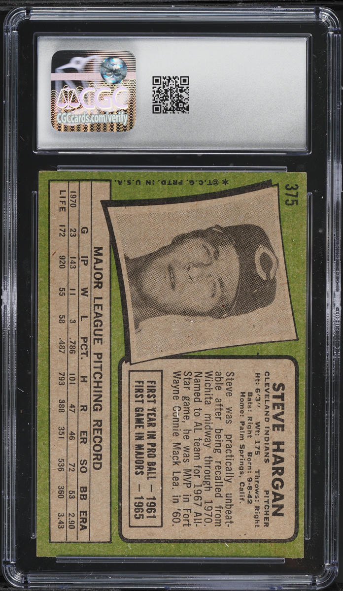1971 Topps Steve Hargan #375 CGC 7 NRMT