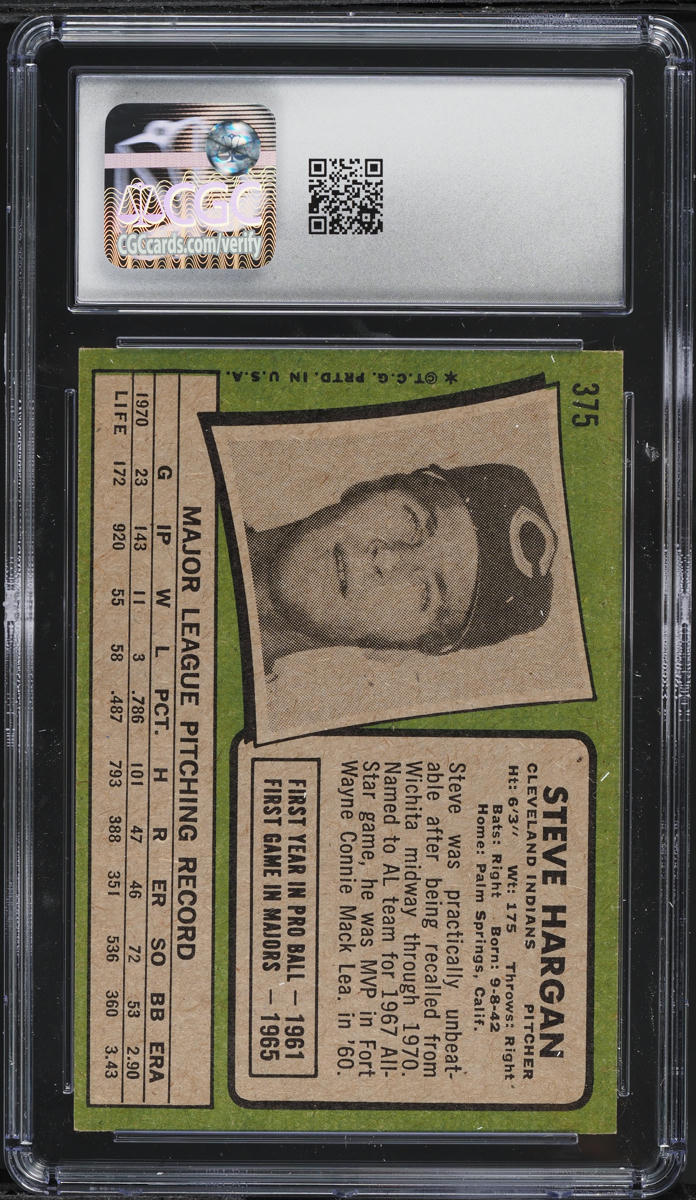 1971 Topps Steve Hargan #375 CGC 7 NRMT