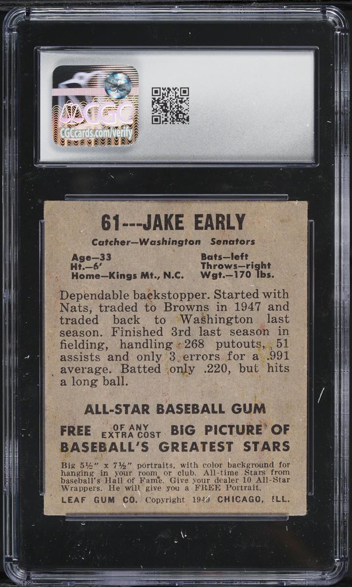 1948 Leaf Jake Early #61 CGC 5.5 EX+