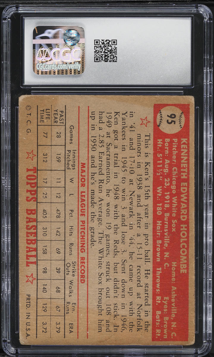 1952 Topps Ken Holcombe #95 CGC 2 GD