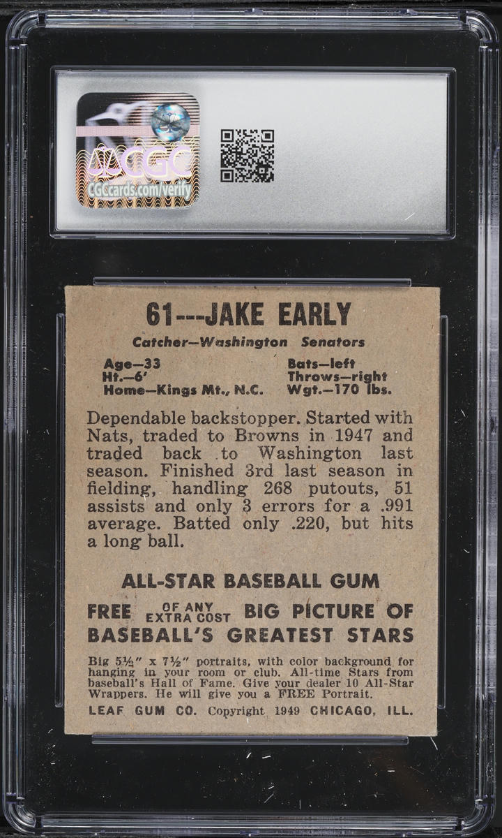 1948 Leaf Jake Early #61 CGC 5 EX
