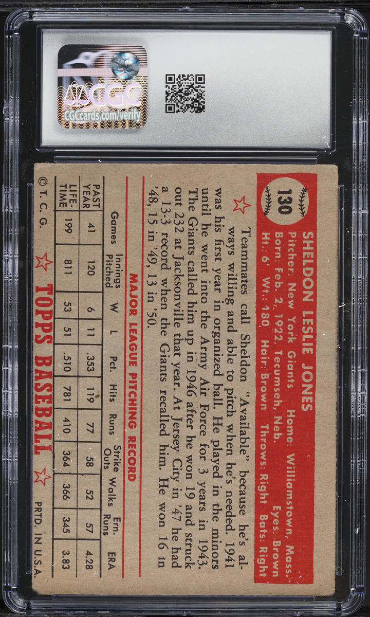 1952 Topps Sheldon Jones #130 CGC 2 GD
