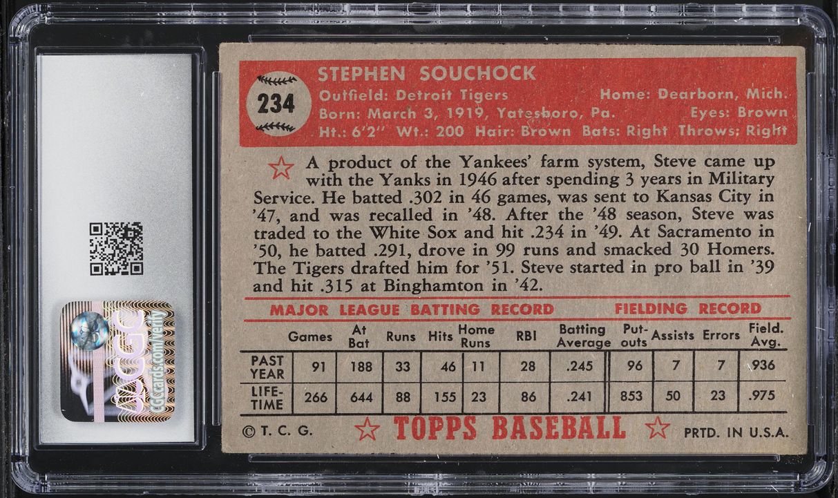 1952 Topps Steve Souchock #234 CGC 5 EX