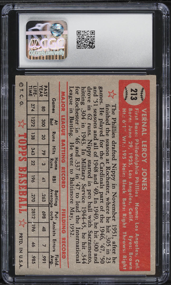 1952 Topps Nippy Jones #213 CGC 5 EX