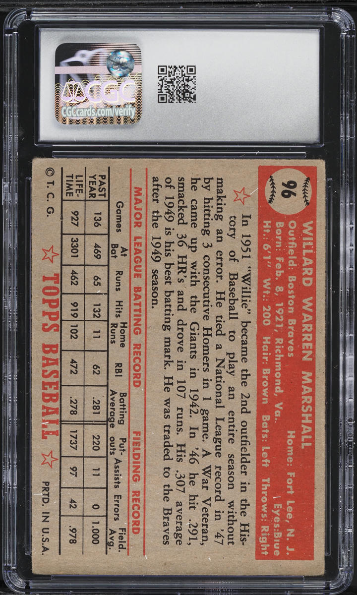1952 Topps Willard Marshall #96 CGC 4.5 VGEX+