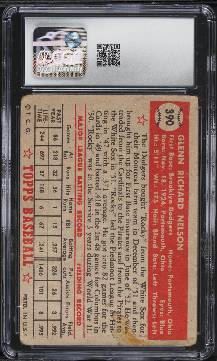 1952 Topps Rocky Nelson #390 CGC 1 PR