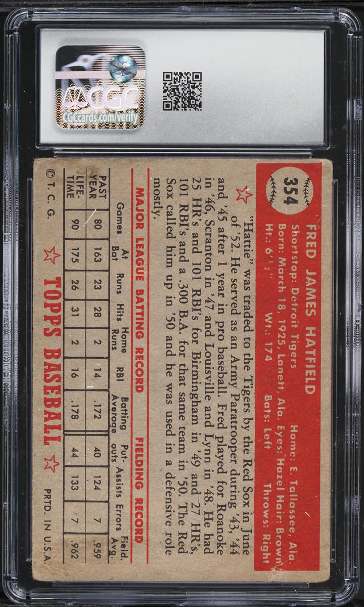 1952 Topps Fred Hatfield #354 CGC 1.5 FR