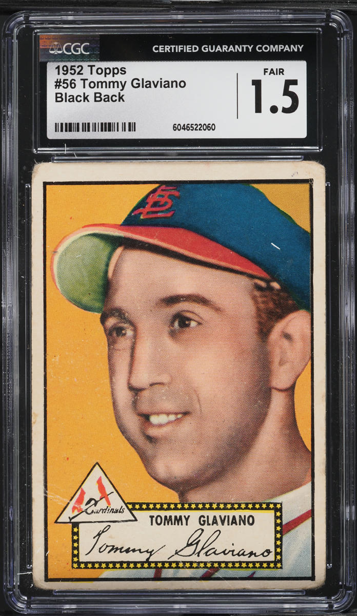 1952 Topps Tommy Glaviano BLACK BACK #56 CGC 1.5 FR
