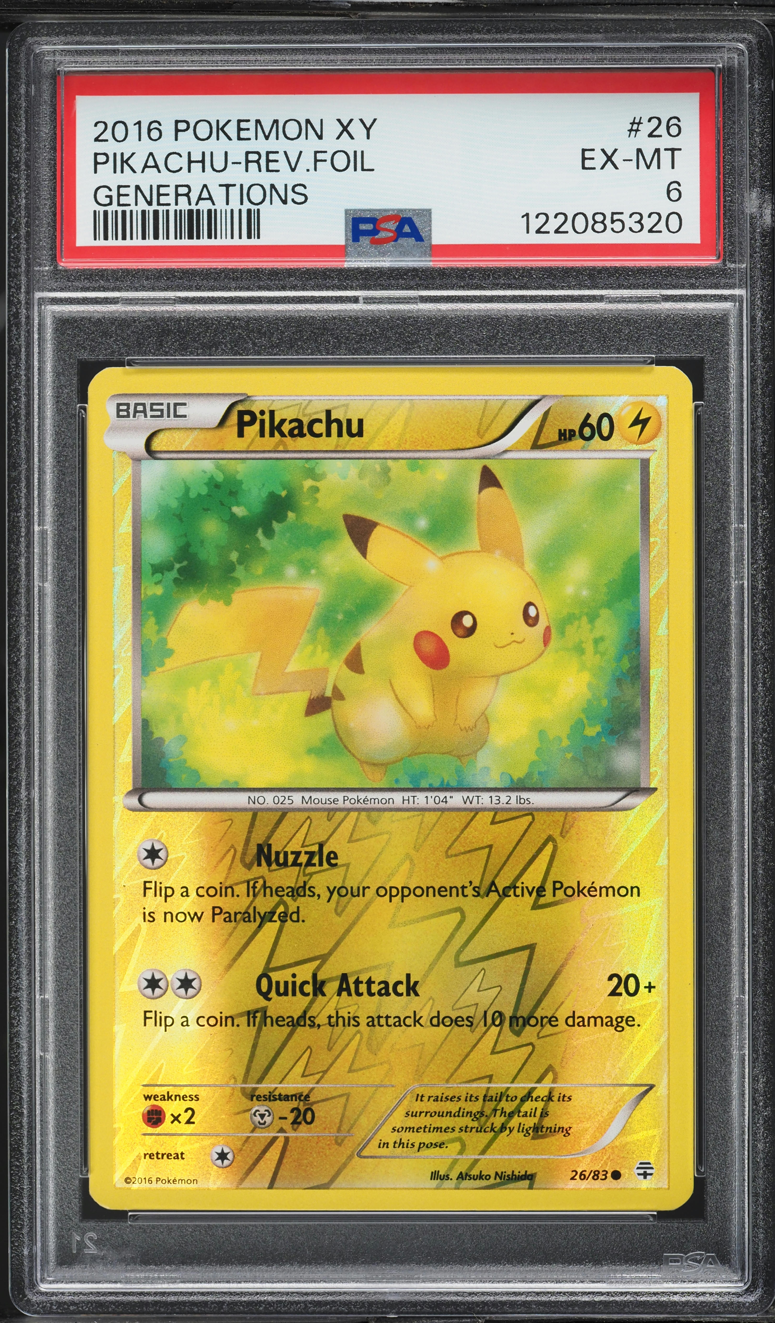 2016 Pokemon XY Generations Reverse Holo Pikachu #26 PSA 6 EXMT on