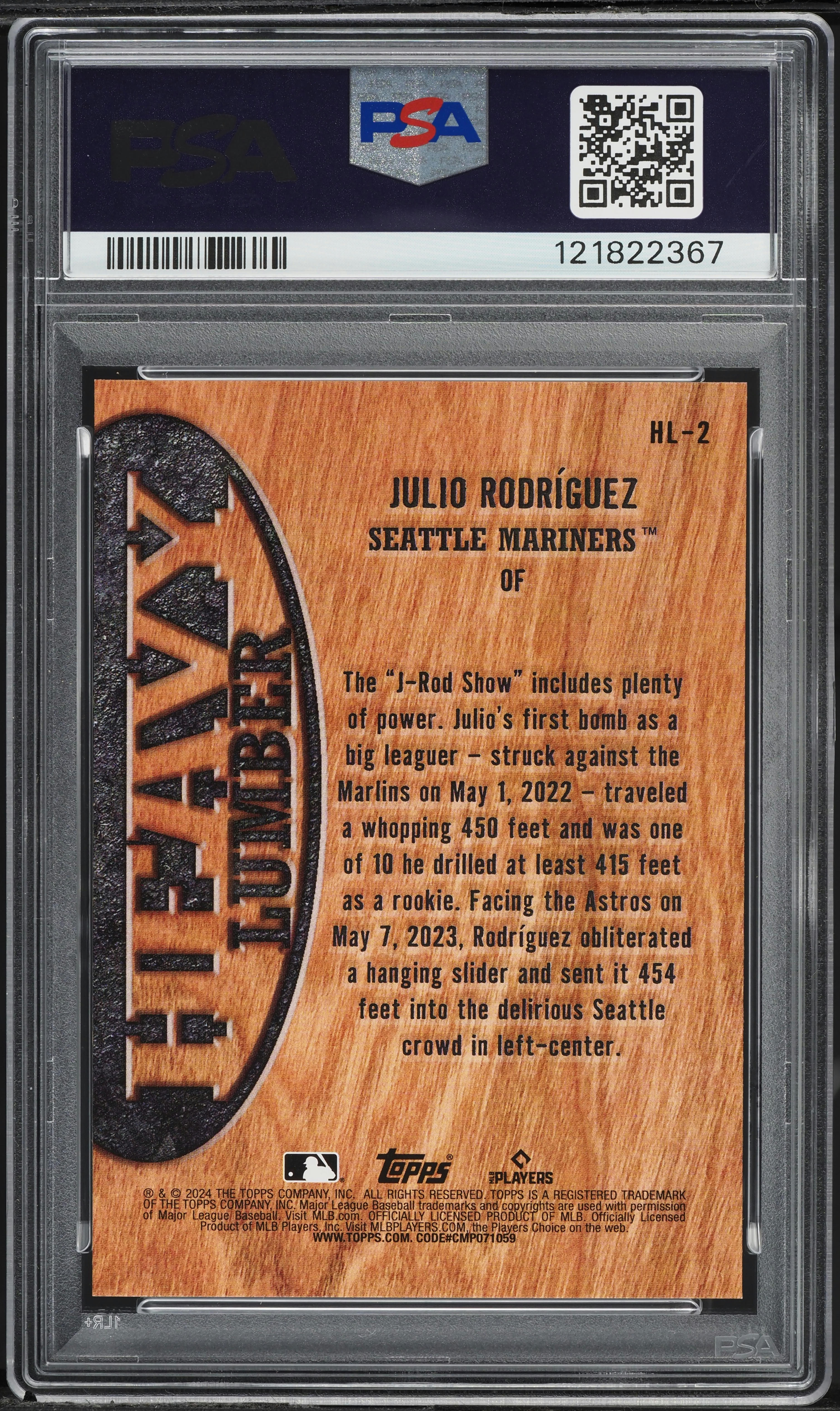 2024 Topps Heavy Lumber Julio Rodriguez #HL-2 PSA 10 GEM MINT on