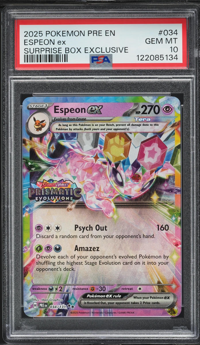 2025 Pokemon SV Prismatic Evolutions Surprise Box Exclusive Espeon ex #34 PSA 10